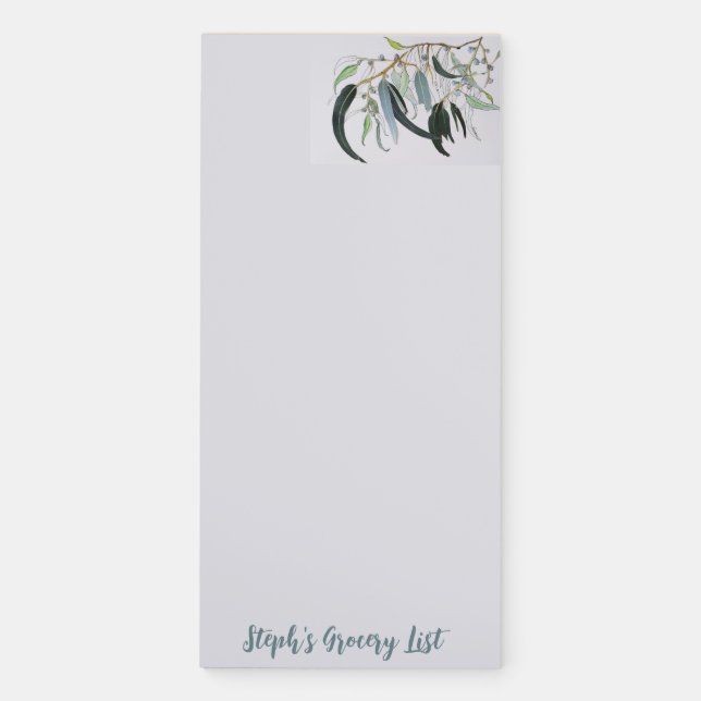pale green gum leaf watercolour  magnetic notepad (Front)