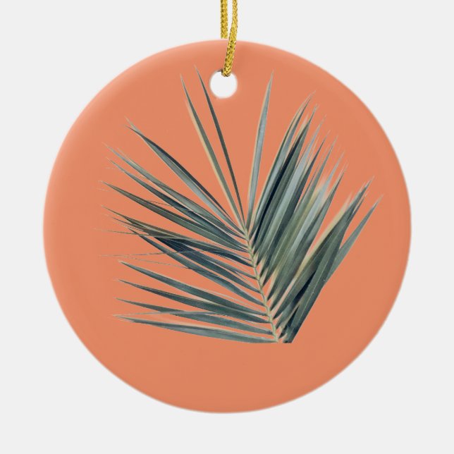 Pale green leaf ceramic ornament (Front)