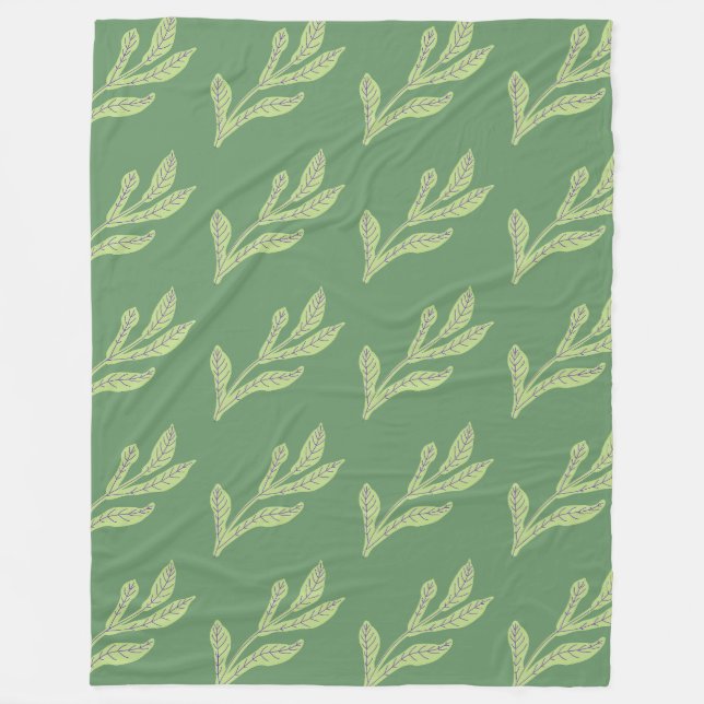 Pale Green Leaf Pattern Fleece Blanket (Front)