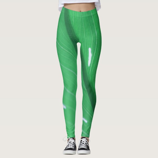 Pale Green Leaf Plant Pastel Colors Leggings (Front)