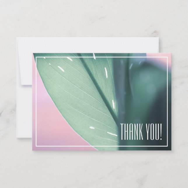 Pale Green Leaf Plant Thank You Flat Card (Front)