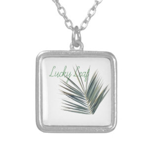 Pale green leaf silver plated necklace