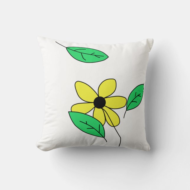 Pale Green Leaves Yellow Flower Sketch Throw Pillow (Front)