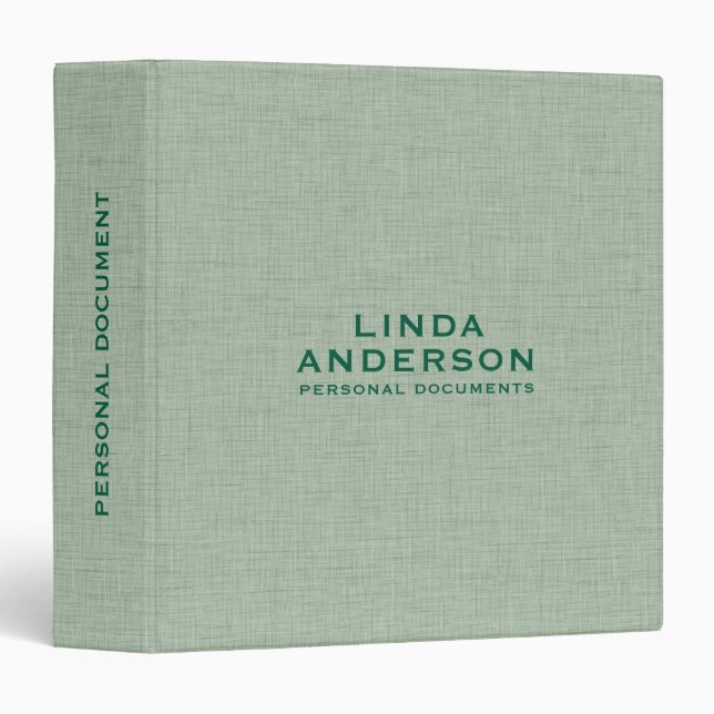 Pale Green Linen Texture  3 Ring Binder (Front/Spine)