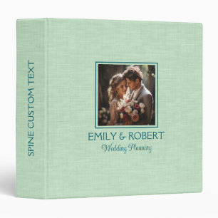 Pale Green Linen Texture Custom Wedding Photo 3 Ring Binder