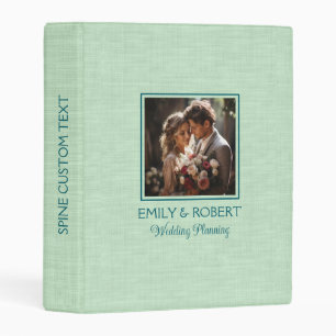 Pale Green Linen Texture Custom Wedding Photo Mini Binder