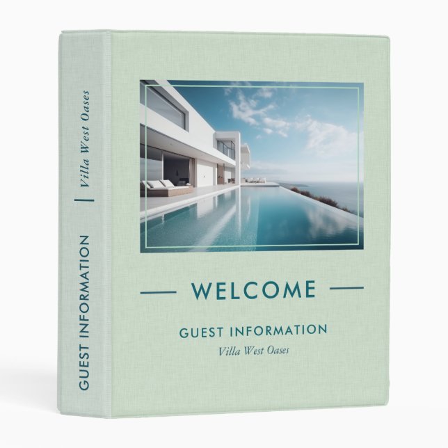 Pale Green Luxury Vacation Home Guest Info Mini Binder (Front/Spine)