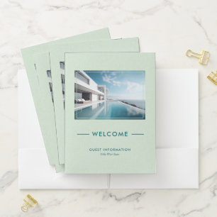 Pale Green Luxury Vacation Home Guest Info Pocket Folder