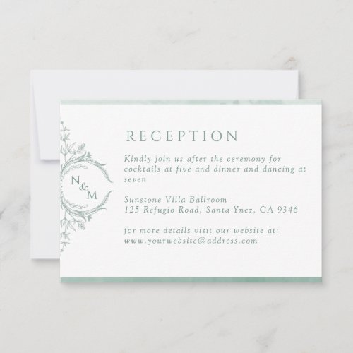 Pale Green Monogram Watercolor Wedding Reception RSVP Card