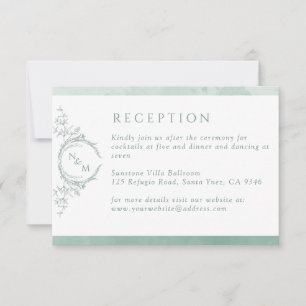 Pale Green Monogram Watercolor Wedding Reception RSVP Card