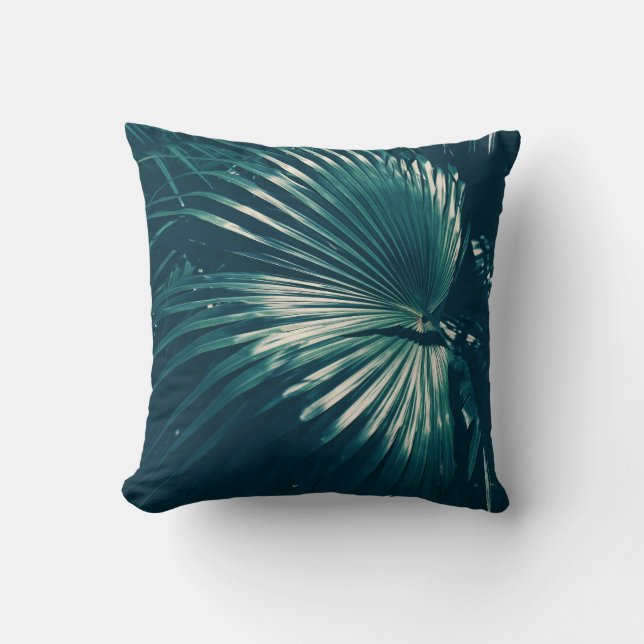Pale Green Palm Tree Leaf Cushion Throw Pillow (Front)