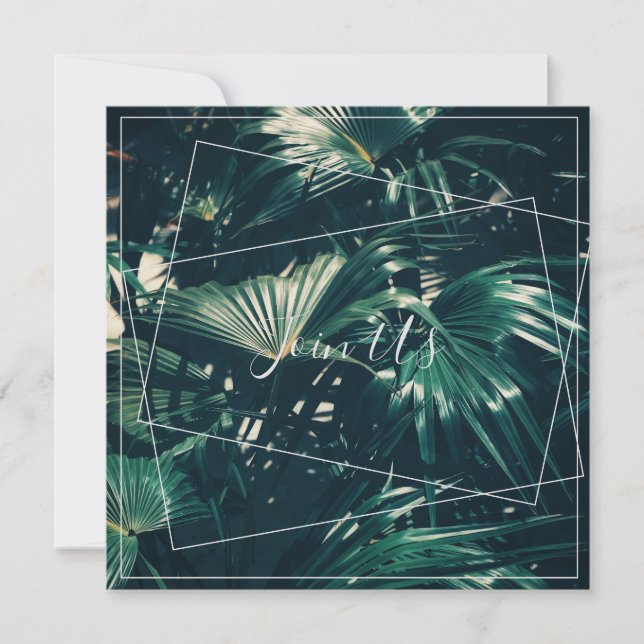 Pale Green Palm Tree Leaf Join Us Flat Card (Front)