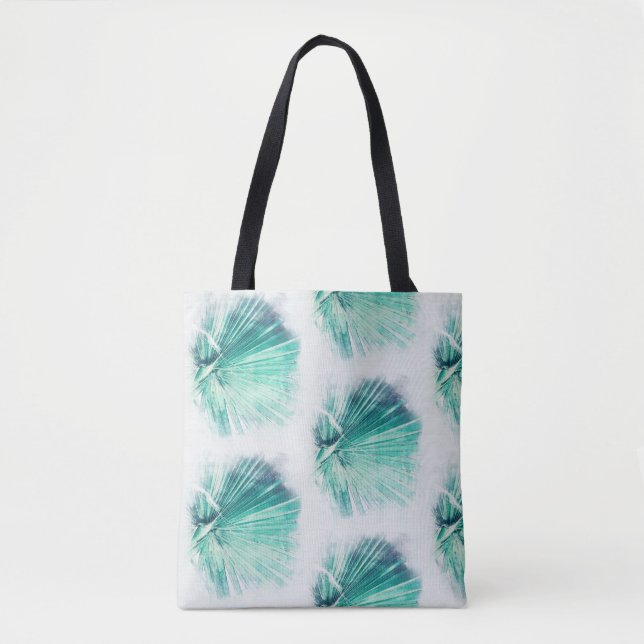 Pale Green Palm Tree Leaf Pattern Tote Bag (Front)
