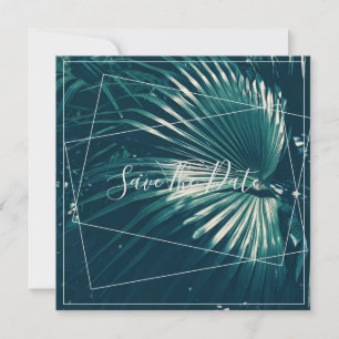 Pale Green Palm Tree Leaf Save The Date Flat Card