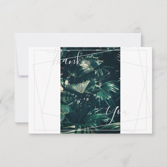 Pale Green Palm Tree Leaf Thank You Flat Card (Front)