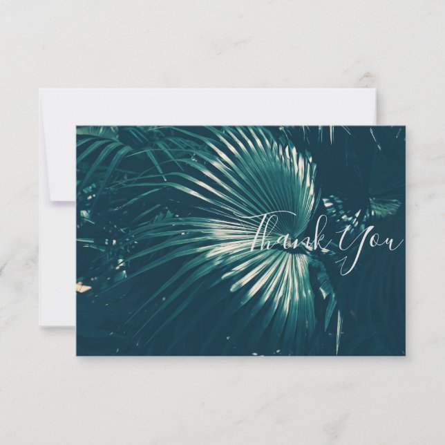 Pale Green Palm Tree Leaf Thank You Flat Card (Front)
