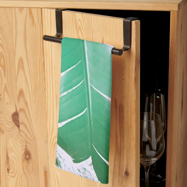 Pale Green Pastel Banana Tree Leaf  Kitchen Towel (Thirds Fold)