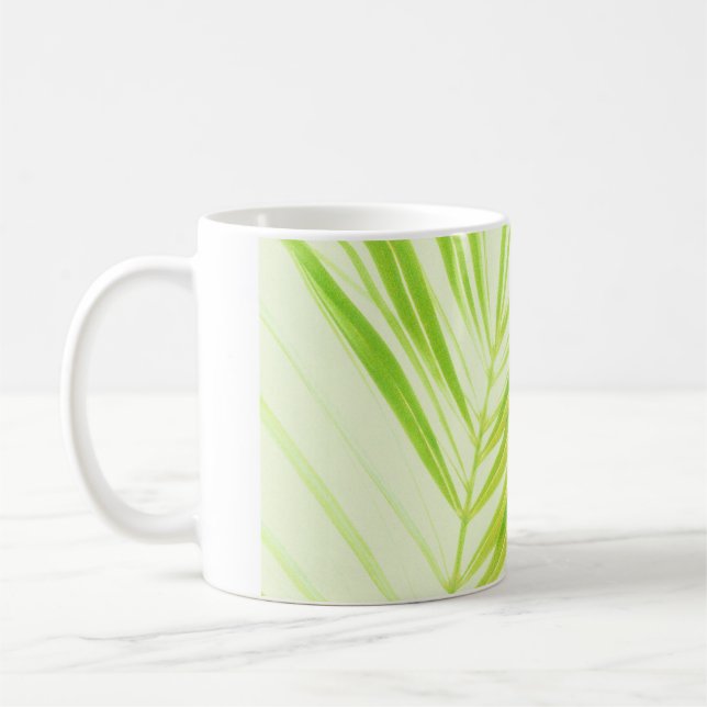 Pale Green Pastel Palm Leaves Coffee Mug (Left)