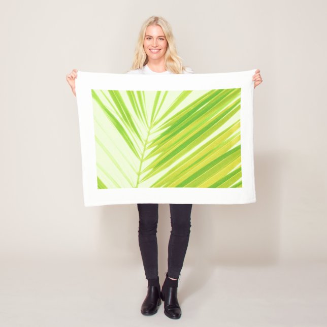 Pale Green Pastel Palm Leaves Fleece Blanket (In Situ)