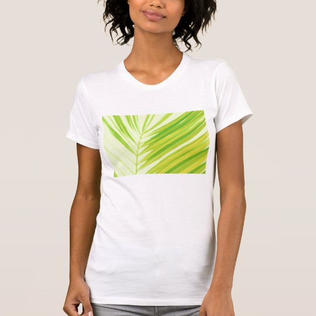 Pale Green Pastel Palm Leaves T-Shirt (Front)