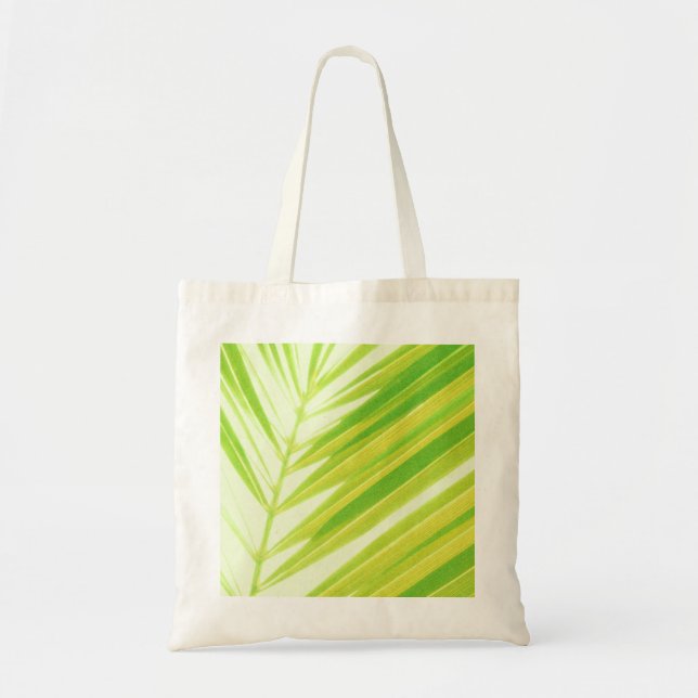 Pale Green Pastel Palm Leaves Tote Bag (Front)