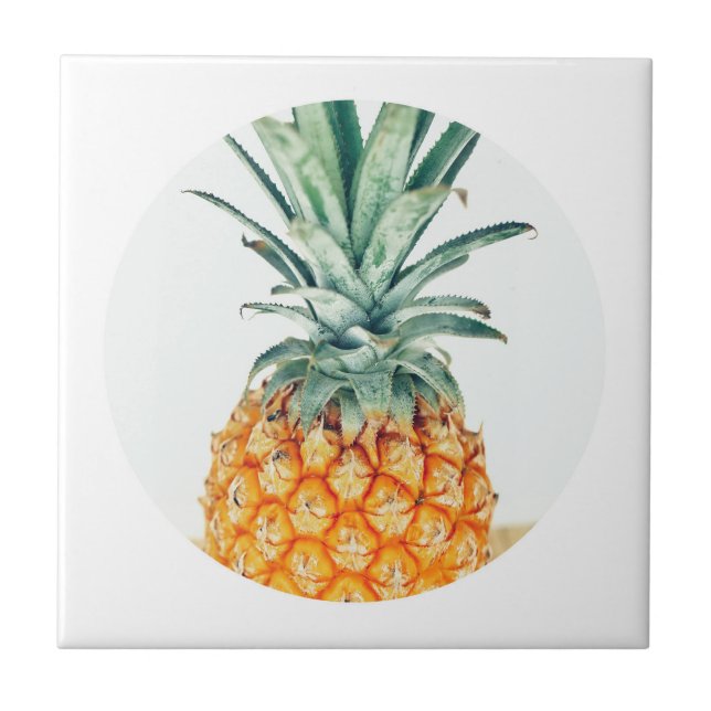 Pale Green Pastel Pineapple Organic Feel Ceramic Tile (Front)