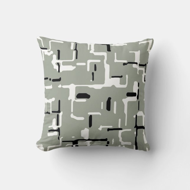 Pale Green Pink Black White Modern Throw Pillow (Front)