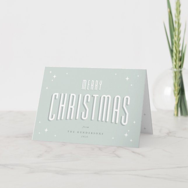 Pale Green Retro Stars Merry Christmas Photo Holiday Card (Front)