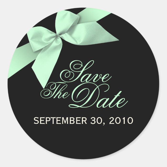 Pale Green Ribbon Save The Date Wedding Announce Round Sticker