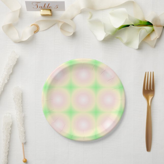 Pale Green Rose White 3D Optical Gradient Pattern Paper Plates (Wedding)