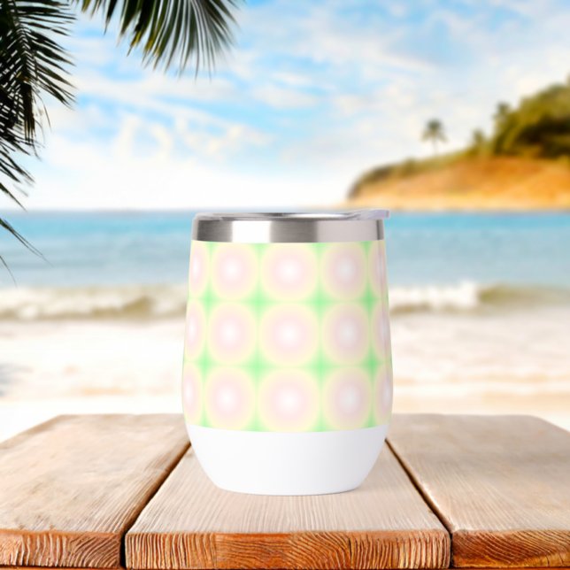 Pale Green Rose White 3D Optical Gradient Pattern Thermal Wine Tumbler (Beach)