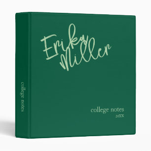 Pale-Green Script Name on Hunter-Green 3 Ring Binder