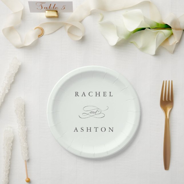 Pale Green Simple Elegant Wedding Paper Plates (Wedding)