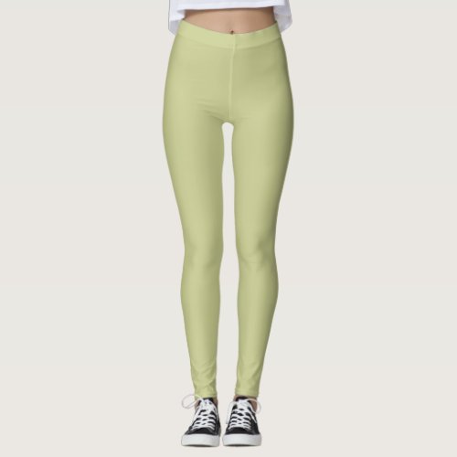 Pale Green Solid Color Leggings