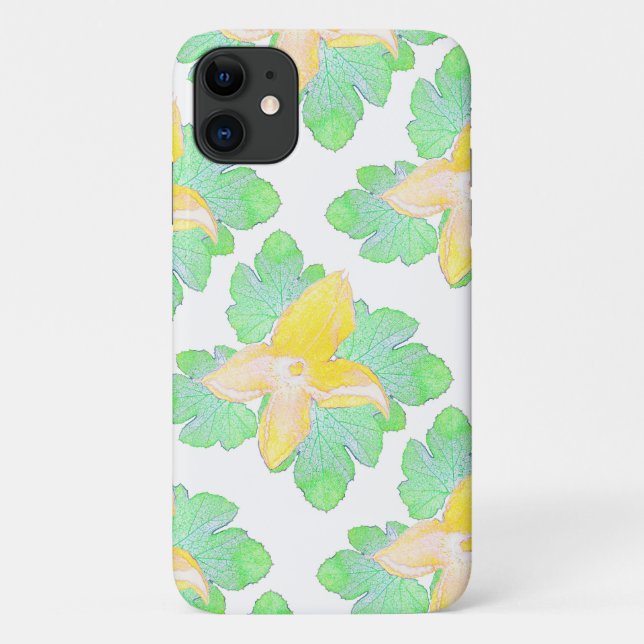 Pale Green Squash Leaves Flowers iPhone 11 Case (Back)