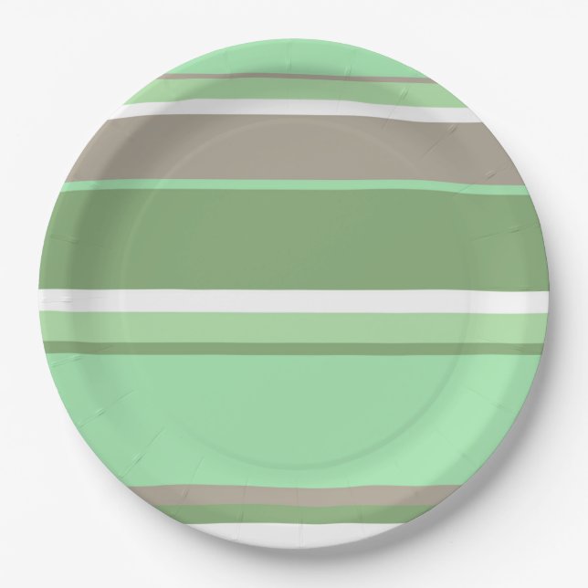 Pale green stripes paper plates (Front)