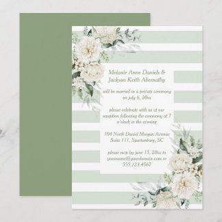 Pale Green Stripes White Floral Reception Only Invitation