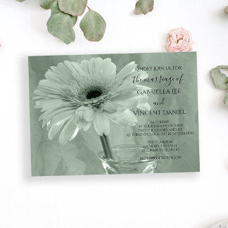 Pale Green Tinted Daisy Wedding Invitation
