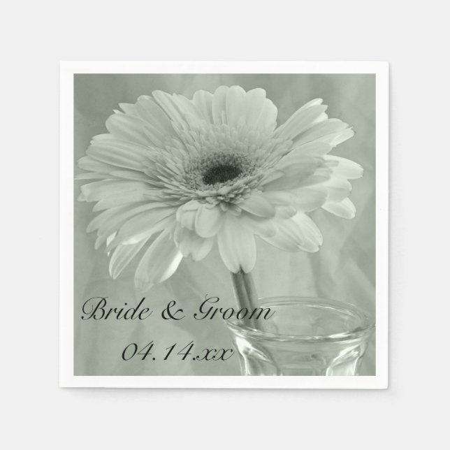 Pale Green Tinted Daisy Wedding Paper Napkins (Front)