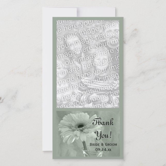 Pale Green Tinted Daisy Wedding Thank You Card (Front)