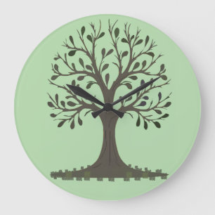 🌳 Pale Green Tree of Life Round Wall Clock