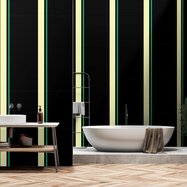 Pale + Green  Vertical Stripe Black   Wallpaper (Bathroom)