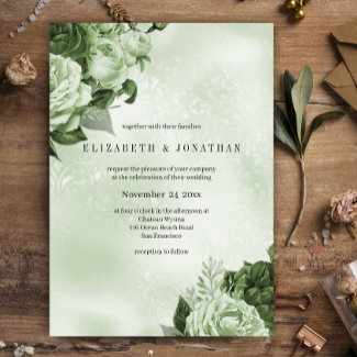Pale Green Vintage Rose Damask Wedding