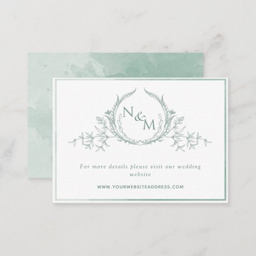 Pale Green Watercolor Monogram Wedding Website Enclosure Card