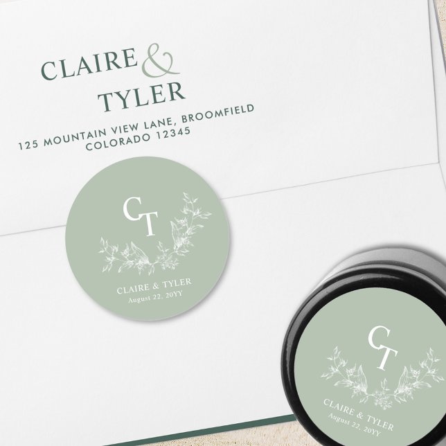 Pale Green Wedding Monogram Envelope Seal / Favor (Creator Uploaded)
