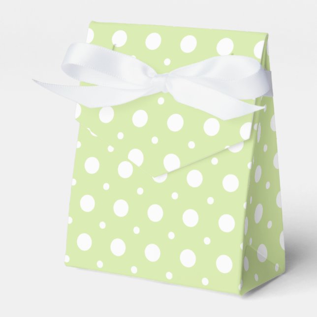 Pale green, white polka dot pattern wedding favor boxes (Front Side)