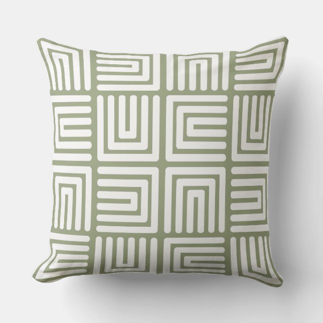 Pale Green White Square Humps Throw Pillow (Front)