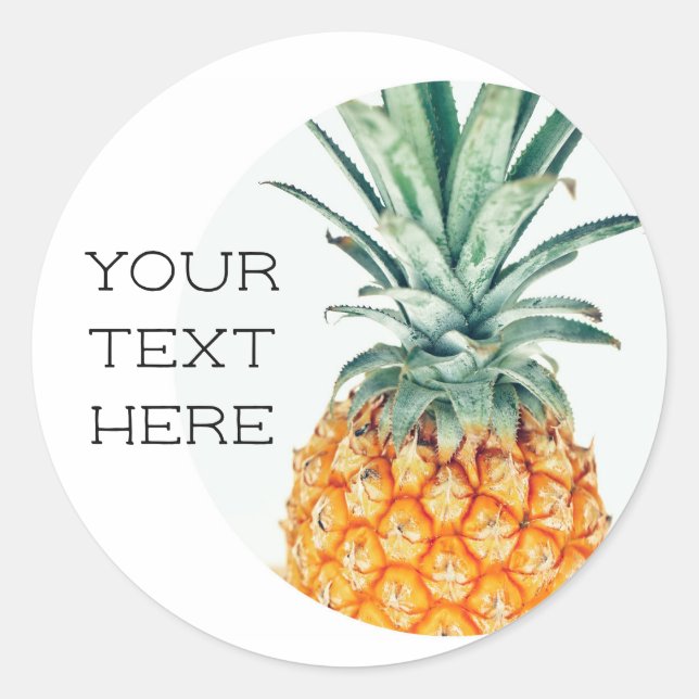 Pale Green Yellow Pineapple Your Text Sticker (Front)