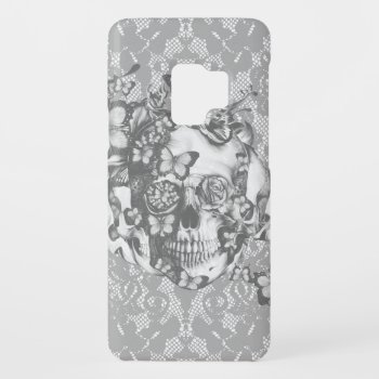 Pale Grey Butterfly Lace Skull Case-mate Samsung Galaxy S9 Case by KPattersonDesign at Zazzle