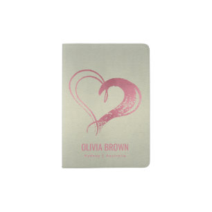 PALE GREY GOLD PINK LOVE HEART LEATHER MONOGRAM PASSPORT HOLDER